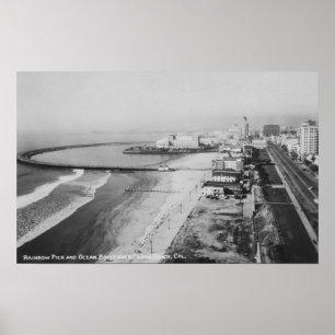 Pôster Long Beach, California Rainbow Pier e Ocean