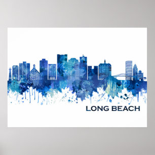 Poster Long Beach California Skyline Blue