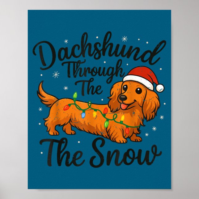 Poster Long Hair Dachshund Through Snow Christmas Pajamas (Frente)