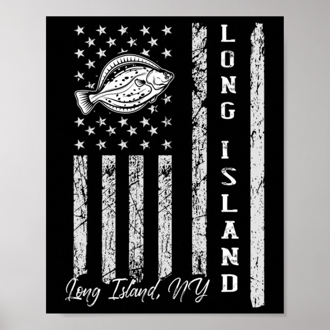 Poster Long Island Ny Para Pescadores de Fluke (Frente)