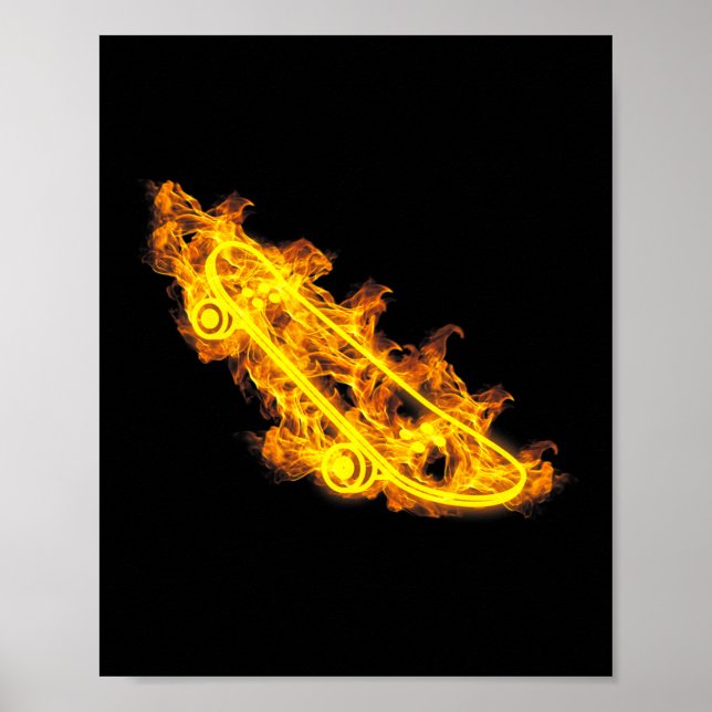 Poster Longboard de skate flamejante Skateboard Skater (Frente)