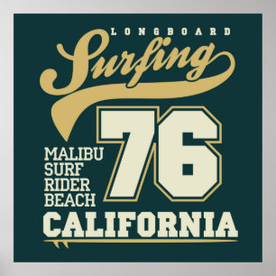 Pôster Longboard que surfa   Califórnia 76
