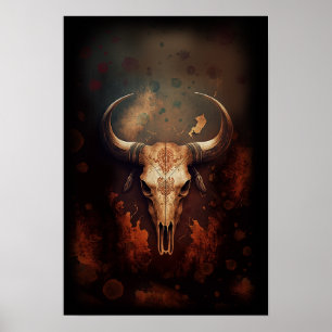 Poster Longhorn Cow Skull Rustic