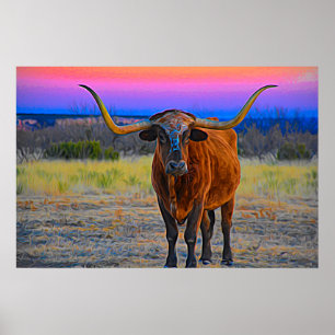 Poster Longhorn no por do sol