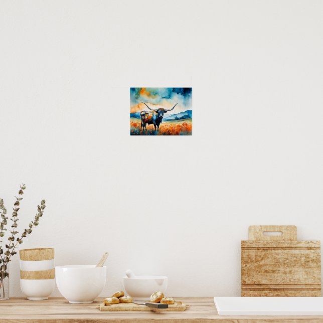 Poster Longhorn Steer in a pasture (Cozinha)