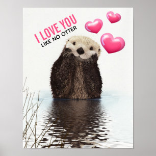 Poster Lontra bonito com amor cor-de-rosa dos corações