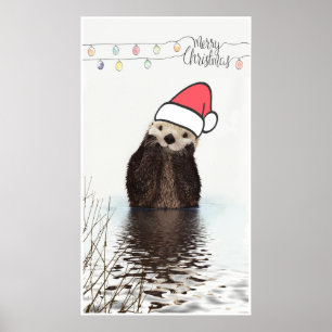 Poster Lontra bonito que veste um Natal do chapéu do