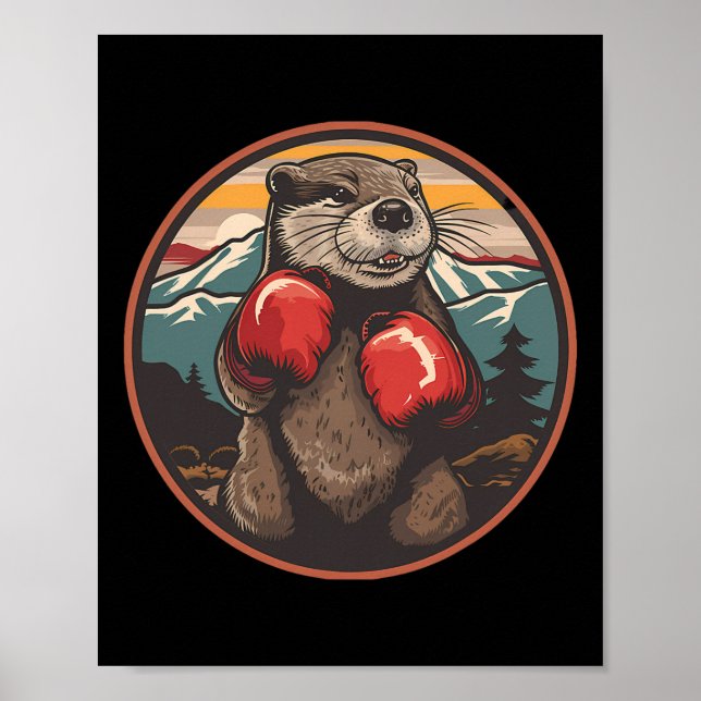 Poster Lontra de Boxe Com Luvas de Boxe Kickboxing Engraç (Frente)