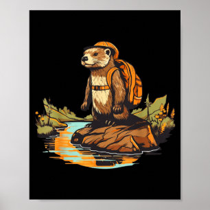 Poster Lontra de rio de caminhada mochila animal ao ar li