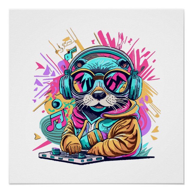 Pôster lontra DJ vibes anos 90 (Frente)