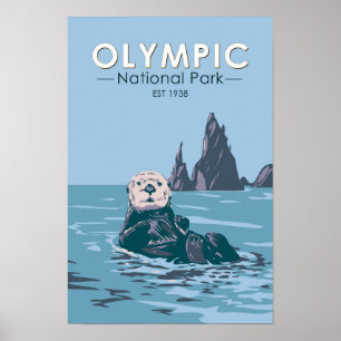 Poster Lontra Marinha do Parque Nacional Olímpico Vintage