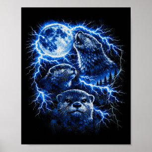 Poster Lontra uivando para a lua vintage 90s retro bootle