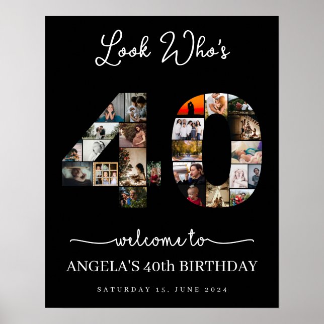 Poster look who's 40 Photo Collage birthday party sign (Frente)