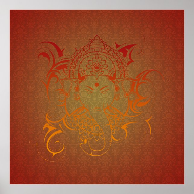 Pôster Lord Ganesha Deus Índia Hindu vermelho-alaranjado (Frente)