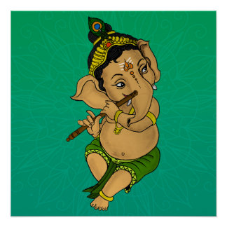 Pôster Lord Ganesha Tocando Flute Poster