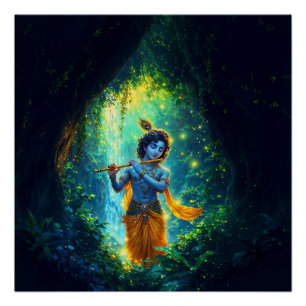 Pôster Lord Krishna em Vrindavan, Ilustração de Arte