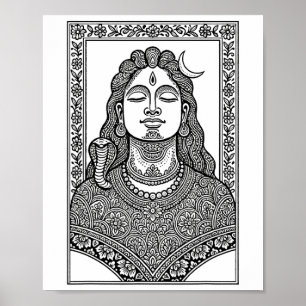 Poster Lord Shiva Mehandi Tradicional Indiano E Mandala