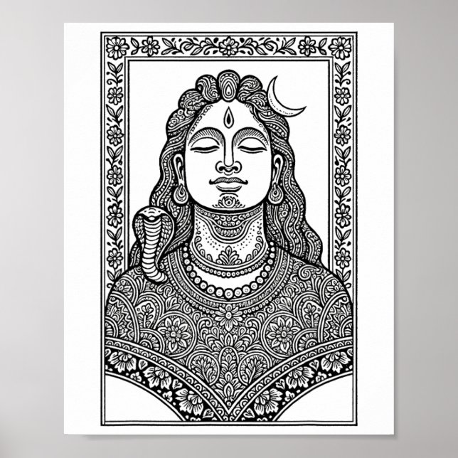 Poster Lord Shiva Mehandi Tradicional Indiano E Mandala (Frente)