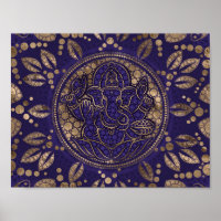 Lorde Ganesha Dot Art Purples e Dourado