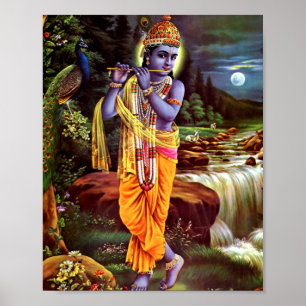 Poster Lorde Krishna com Flute Hindu Deus