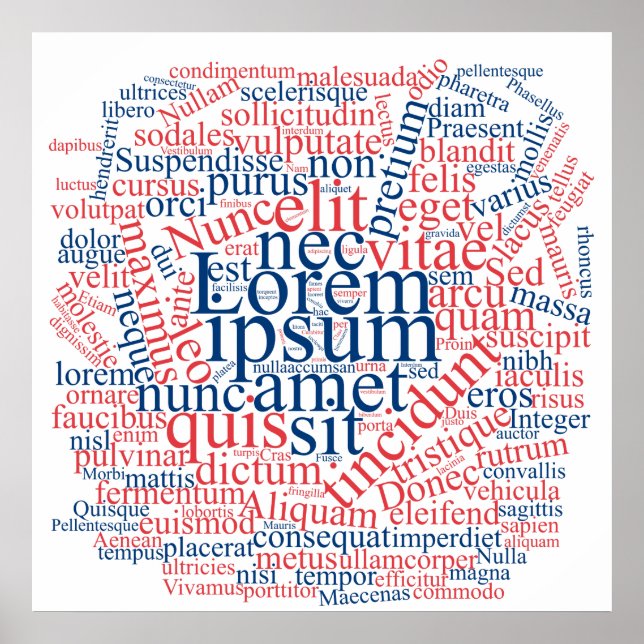 Poster Lorem Ipsum Word Cloud - Versão Azul Vermelho (Frente)