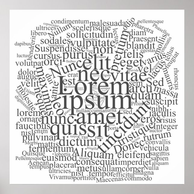 Poster Lorem Ipsum Word Cloud - Versão de Cinza (Frente)