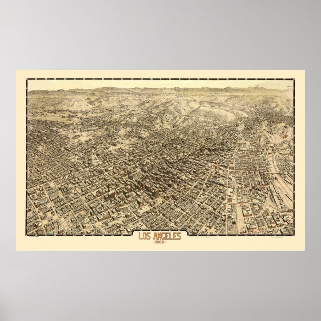 Pôster Los Angeles, CA Panorâmica - 1909 (Frente)