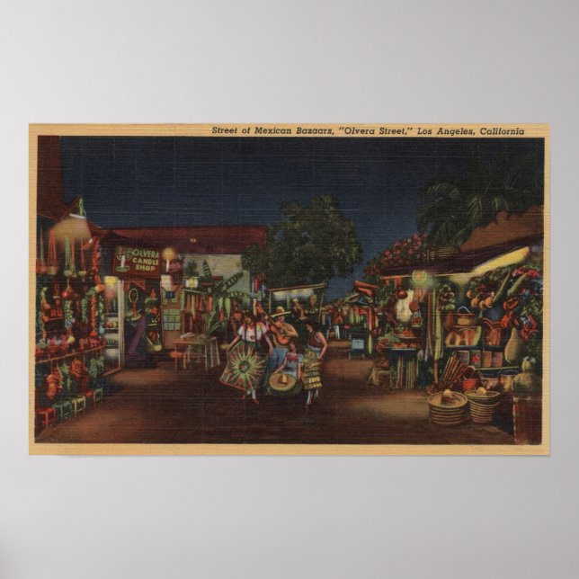Pôster Los Angeles, CA - Rua Olvera (Frente)