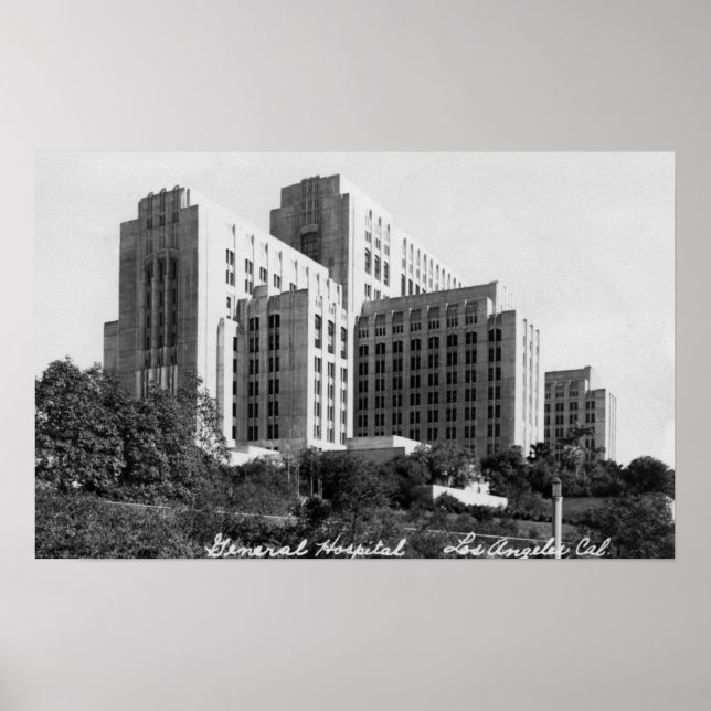 Pôster Los Angeles, CA View do Hospital Geral (Frente)