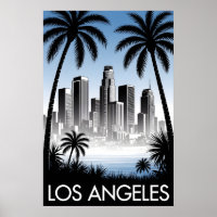 Los Angeles Califórnia Xilogravura Preto e Branco