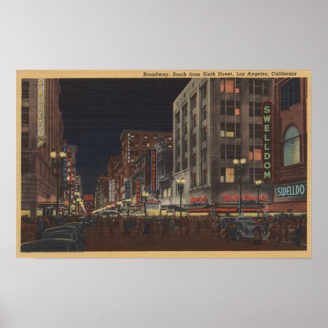Pôster Los Angeles, CASouth View of Broadway from 6th (Frente)