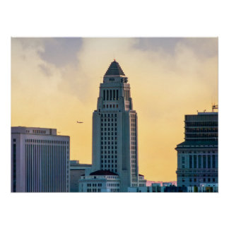 Pôster Los Angeles City Hall Skyline – Downtown LA Print