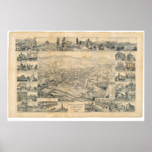 Pôster Los Angeles do leste, mapa panorâmico 1888 do CA