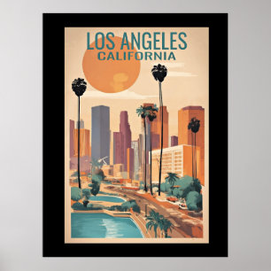 Poster Los Angeles, ilustração da Vintage na Califórnia,