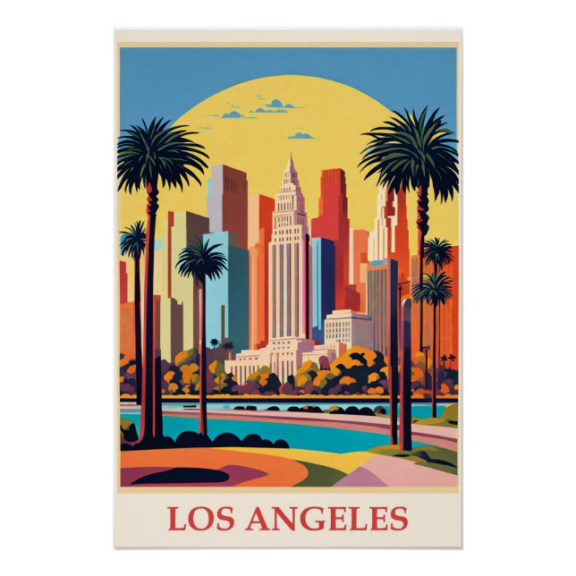 Pôster Los Angeles, ilustração de Art Deco, (Frente)