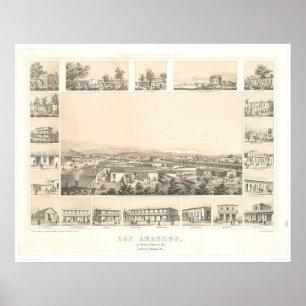 Poster Los Angeles, mapa panorâmico 1857 do CA (0903A)