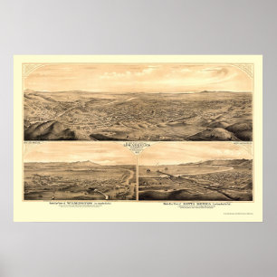 Pôster Los Angeles, mapa panorâmico de CA - 1877