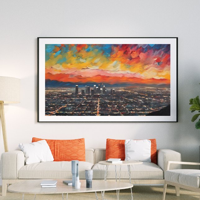 Poster Los Angeles no Sunset Abstrato desemoldurado (Add a splash of color to any room with this beautiful abstract of the Los Angeles city lights.)