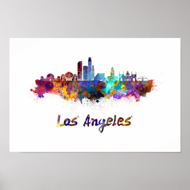 Pôster Los Angeles skyline in watercolor (Frente)