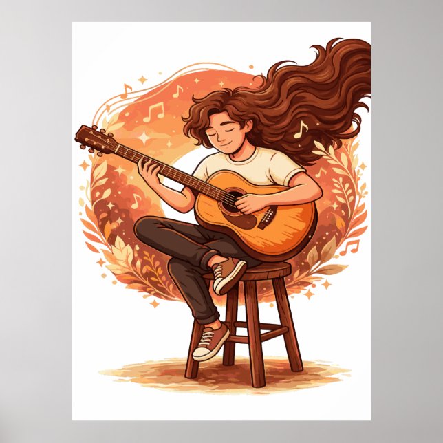 Poster Lost In The Music Cozy Guitar Player Aesthetic Ill (Frente)
