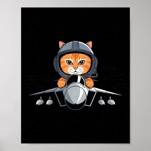 Poster Lot Cat Fighter Jet Funny Aviation Kitty Design  (Frente)