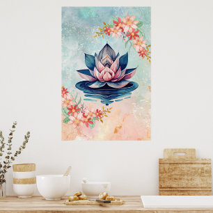 Poster Lótus Decorativo Rosa Verde Pureza
