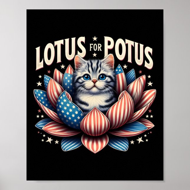 Poster Lotus For Potus USA Flag Cat Lovers Kamala Harris (Frente)