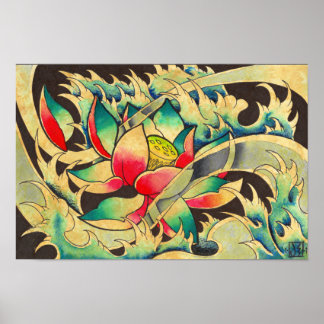 Pôster Lotus Japonês na Aquarela