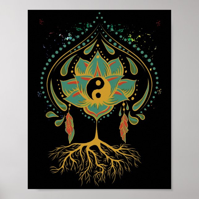 Poster Lotus Mandala Yin Yang Geometry Espiritual Sagrado (Frente)
