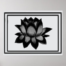 Poster Lótus Preto Cinza Impressão, Cartaz (Semi-Brilho)