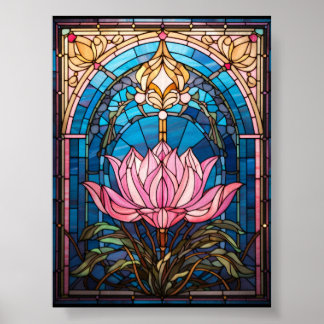 Poster Lótus Rosa de Meditação Painel de Vidro Pintado