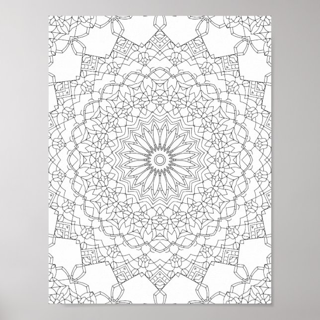 Poster Lotus Star Mandala Coloring Page Detailed Pattern (Frente)