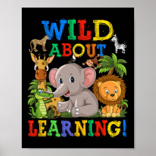 Poster Louco por aprender animais de safári da selva de v