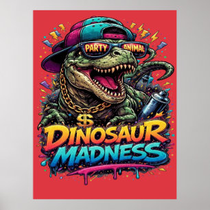 Poster Loucura de Dinossauro — Gráfico do T‑Rex Festa Ani